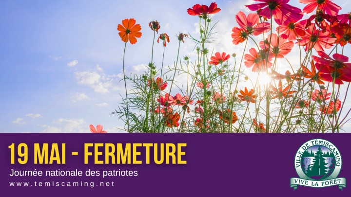 19 MAI - CONGÉ FÉRIÉ = FERMETURE