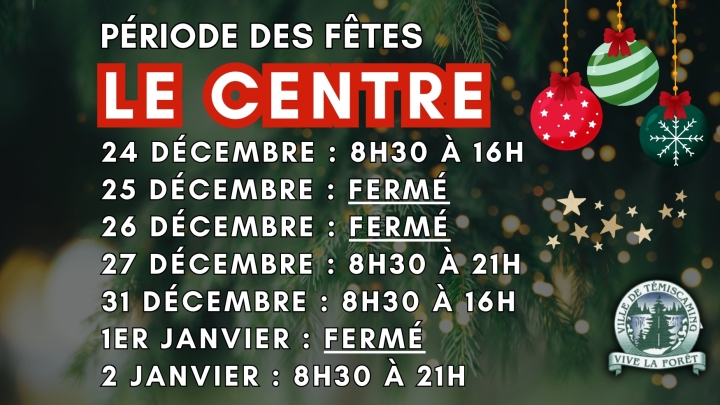 COME ENJOY THE CENTRE DURING THE HOLIDAYS!