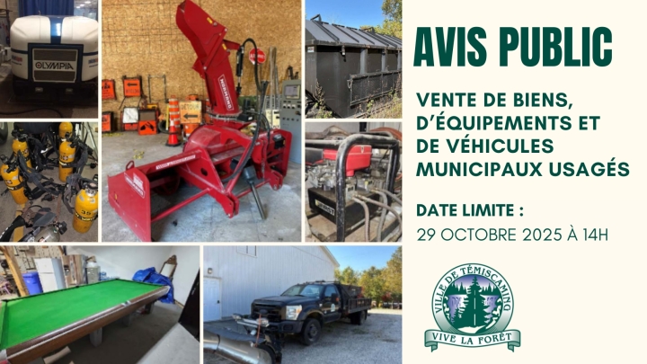 VENTE DE BIENS, D'ÉQUIPEMENTS ET DE VÉHICULES MUNICIPAUX USAGÉS