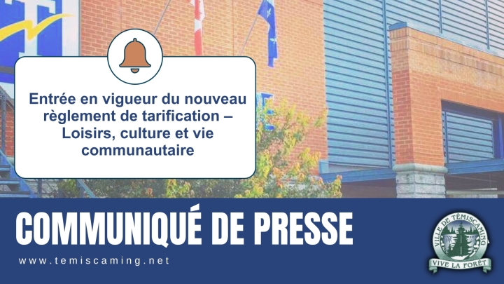 COMMUNIQUÉ DE PRESSE | NOUVEAU RÈGLEMENT DE TARIFICATION EN VIGUEUR