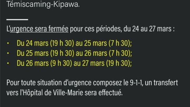 Avis à la population de la MRC de Témiscamingue