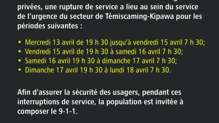 Temporary interruption of the CSSSTK emergency service
