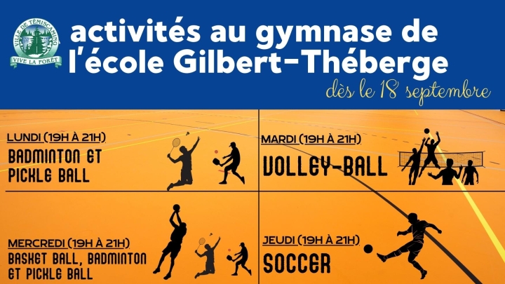 ACTIVITÉS AU GYMNASE DE L'ÉCOLE GILBERT-THÉBERGE | DÈS LE 18 SEPTEMBRE