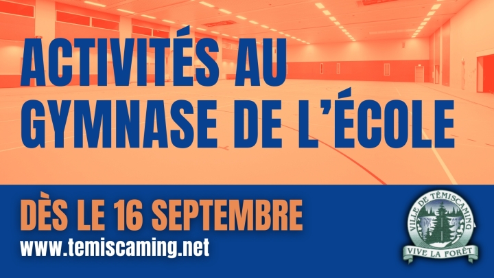 ACTIVITIES RETURN TO THE SCHOOL GYMNASIUM| September 16