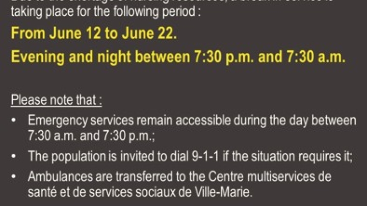 Temporary interruption of the CSSSTK emergency department