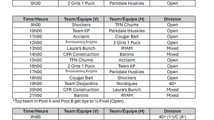 SCHEDULE : MEN'S TOURNAMENT | JANUARY 19, 20 AND 21, 2024