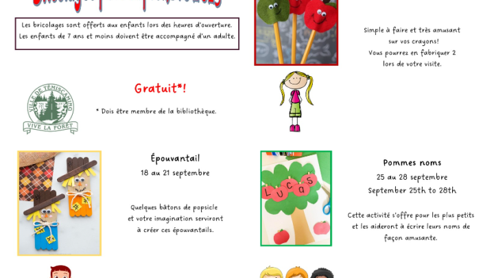 BIBLIOTHÈQUE MUNICIPALE | Bricolages pour septembre 2023