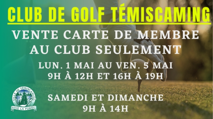 Club de golf - Vente carte de membre