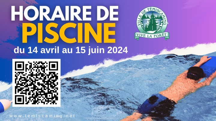 HORAIRE PISCINE | DU 14 AVRIL AU 15 JUIN 2024