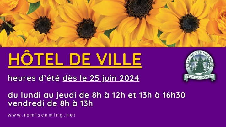 OPENING HOURS TOWN HALL | FROM JUNE 25