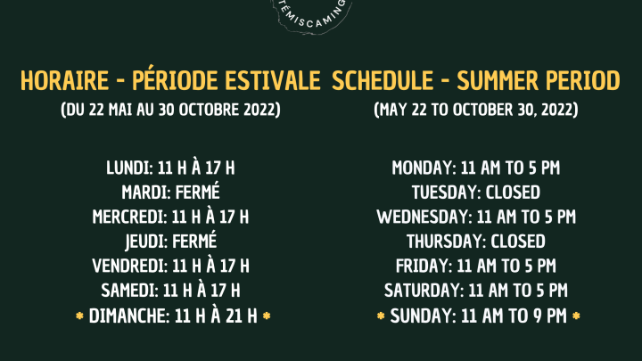 ECOCENTER - SUMMER SCHEDULE