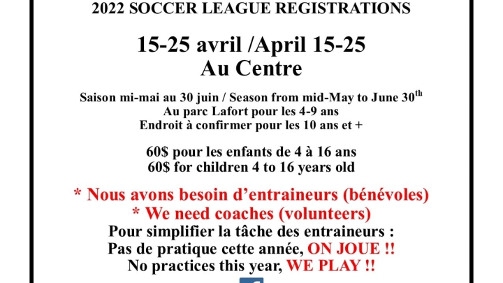 SOCCER REGISTRATION 2022 SEASON