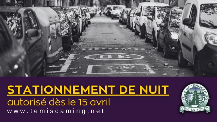 STATIONNEMENT DE NUIT AUTORISÉ | 15 AVRIL