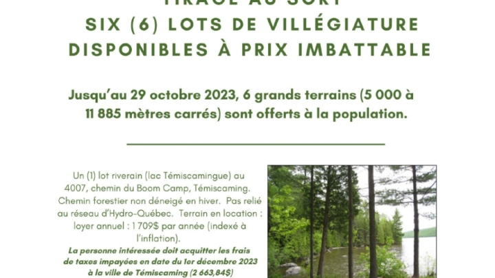 INFORMATION TO THE PUBLIC | RESORT LOTS TO BE AWARDED BY DRAWING LOTS 