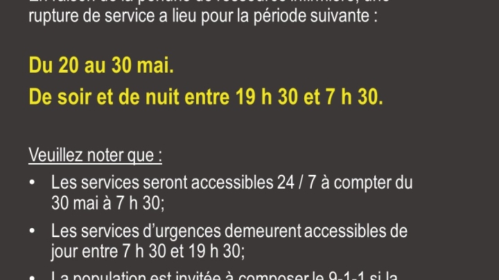 Rupture temporaire du service d'urgence CSSSTK