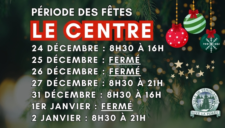 VENEZ PROFITER DU CENTRE PENDANT LES FÊTES!