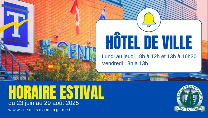 HORAIRE ESTIVAL DE L'HOTEL DE VILLE