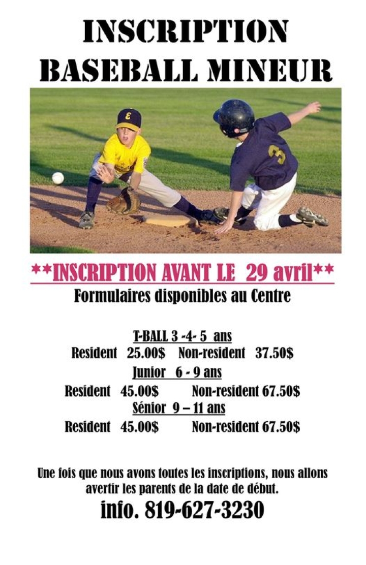 INSCRIPTION BASEBALL MINEUR