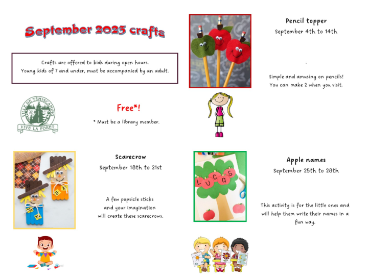 MUNICIPAL LIBRARY | Crafts for September 2023
