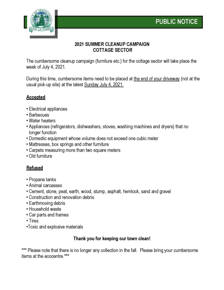 2021 summer cleanup campaign cottage sector