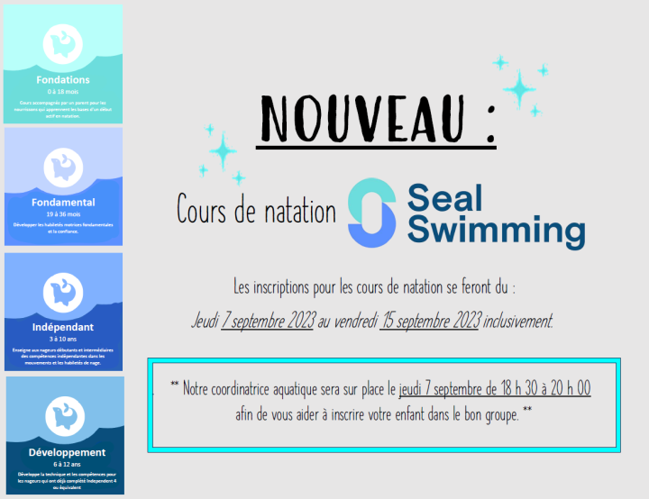 INSCRIPTIONS | COURS DE NATATION POUR ENFANTS