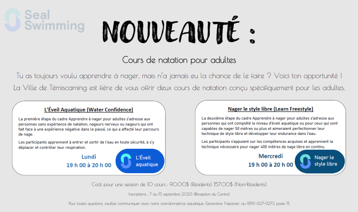 INSCRIPTIONS | COURS DE NATATION POUR ADULTES