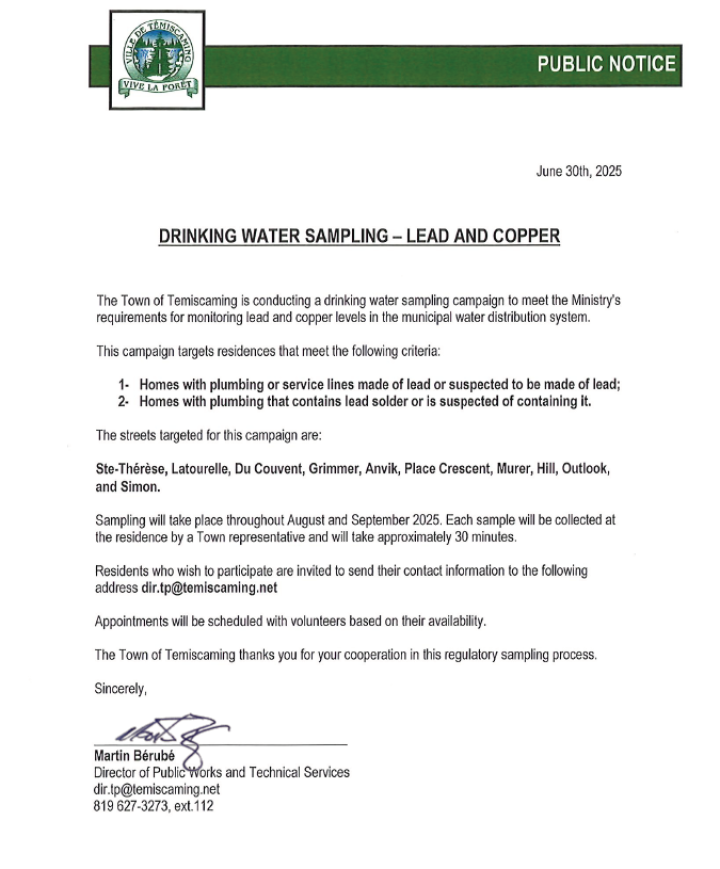 DRINKING WATER SAMPLING - LEAD AND COPPER