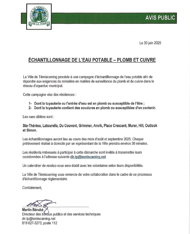 ÉCHANTILLONNGAGE DE L'EAU POTABLE - PLOMB ET CUIVRE