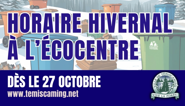 DÈS LE 27 OCTOBRE, HORAIRE HIVERNAL À L'ÉCOCENTRE !