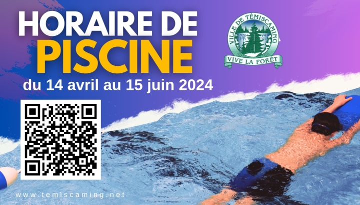 HORAIRE PISCINE | DU 14 AVRIL AU 15 JUIN 2024