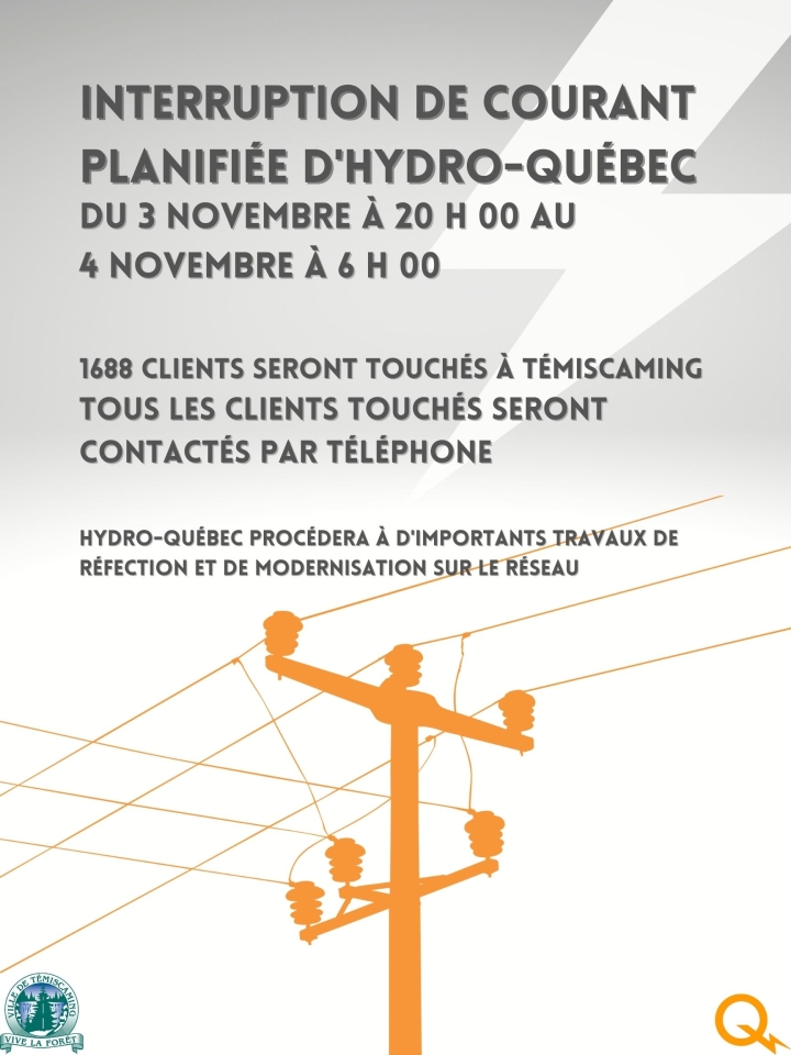 Interruption de courant planifiée d'Hydro-Québev