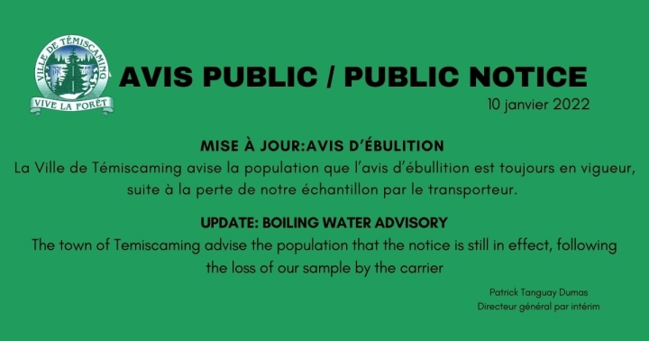 Mise à jour avis d'ébullition