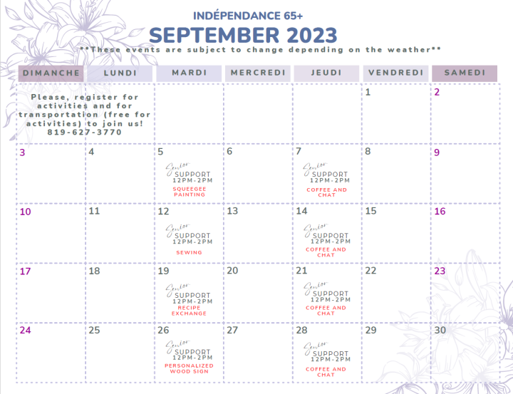 INDÉPENDANCE 65+ : SEPTEMBER 2023