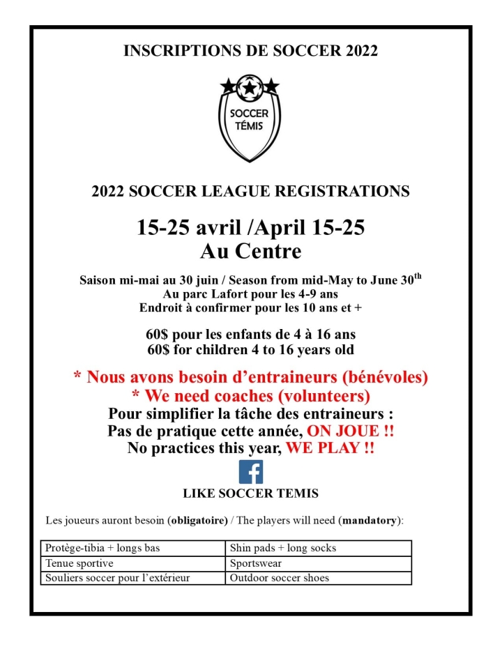 INSCRIPTION SOCCER SAISON 2022