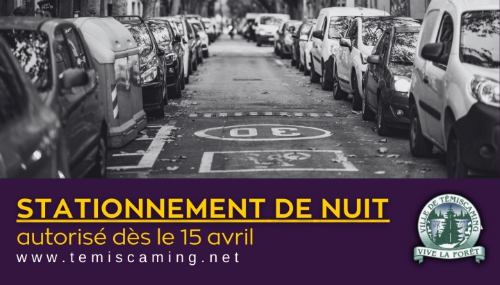 STATIONNEMENT DE NUIT AUTORISÉ | 15 AVRIL