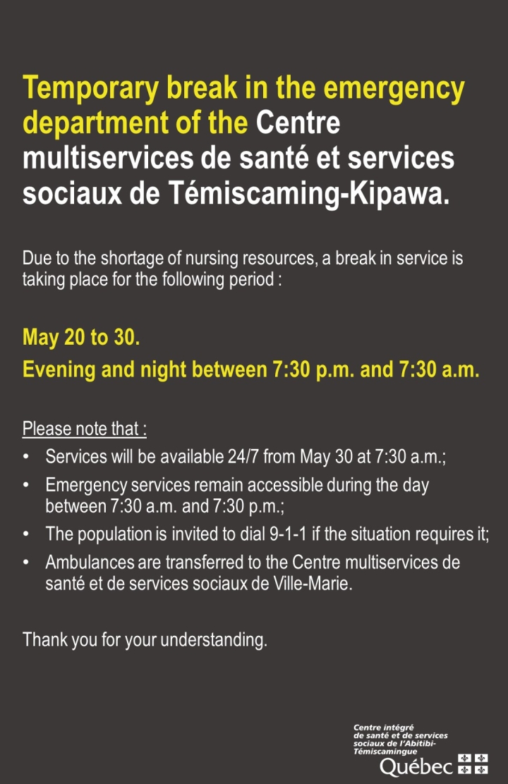 Temporary interruption of the CSSSTK emergency service