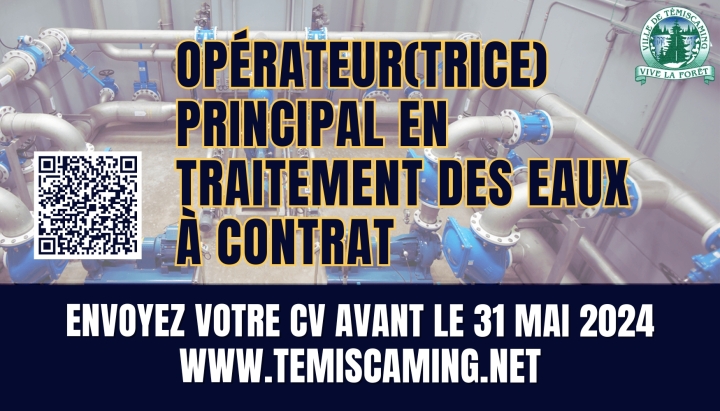 EMPLOI | OPÉRATEUR(TRICE) PRINCIPAL EN TRAITEMENT DES EAUX À CONTRAT