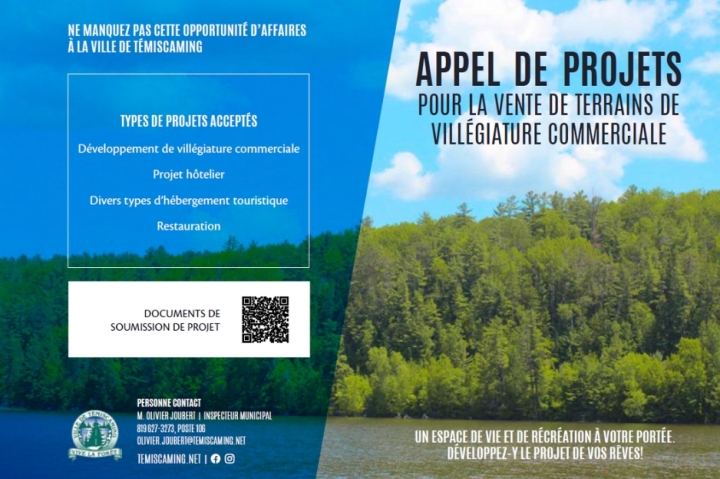 APPEL DE PROJETS | POUR LA VENTE DE TERRAINS DE VILLÉGIATURE COMMERCIALE. 