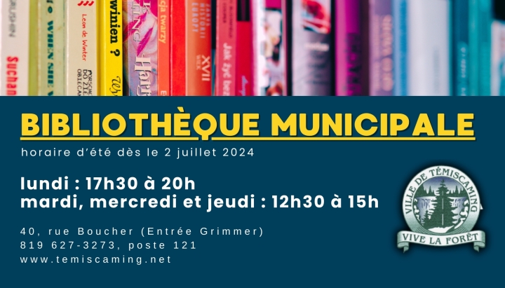 HEURES D'OUVERTURE DE LA BIBLIOTHÈQUE MUNICIPALE | DÈS LE 2 JUILLET