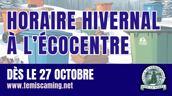 DÈS LE 27 OCTOBRE, HORAIRE HIVERNAL À L'ÉCOCENTRE !