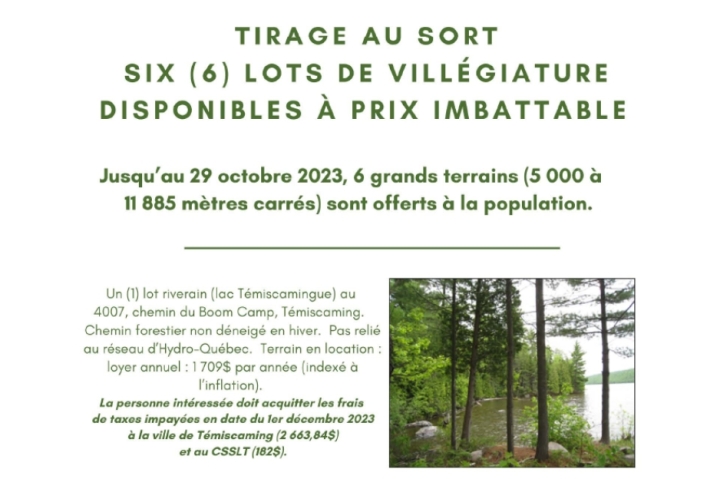 INFORMATION TO THE PUBLIC | RESORT LOTS TO BE AWARDED BY DRAWING LOTS